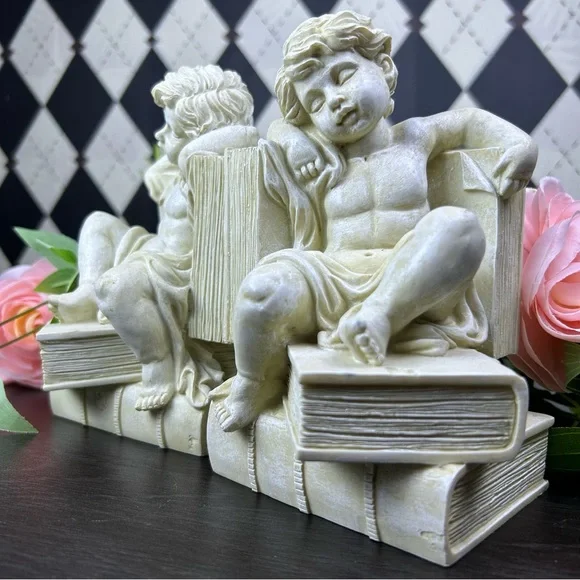 Cherub Bookends Reading Angel Sculpture Library Shelf Decor Book Lover Gift - Picture 10 of 12